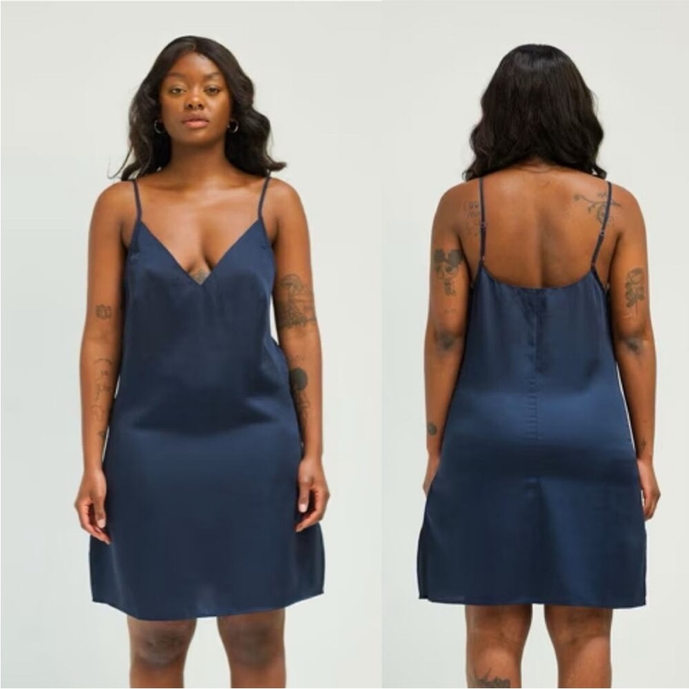 Ettitude Slip Dress Bamboo Size L Ocean Navy NIB Sustainable Minimalist